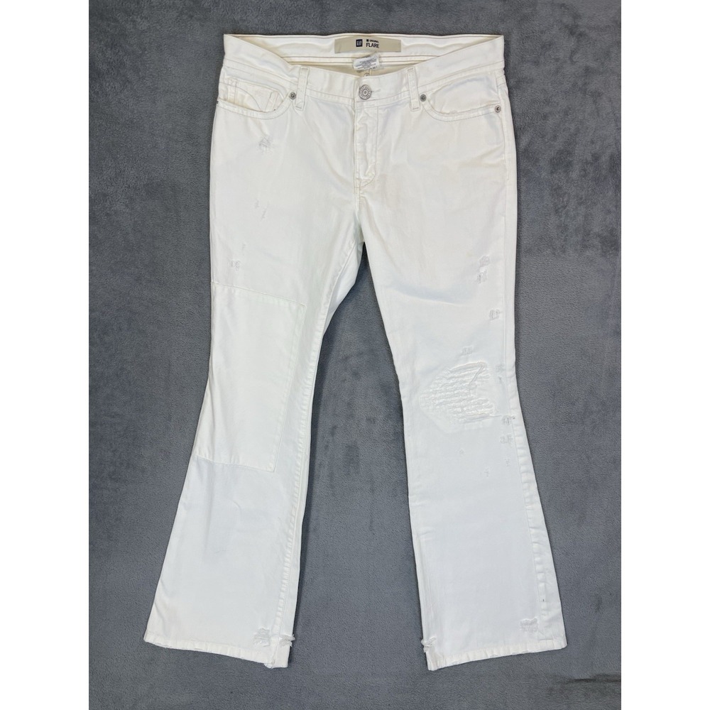 Gap Jeans Womens 8‎ White Distressed Denim Low Rise Original Flare Boho Hip 90s